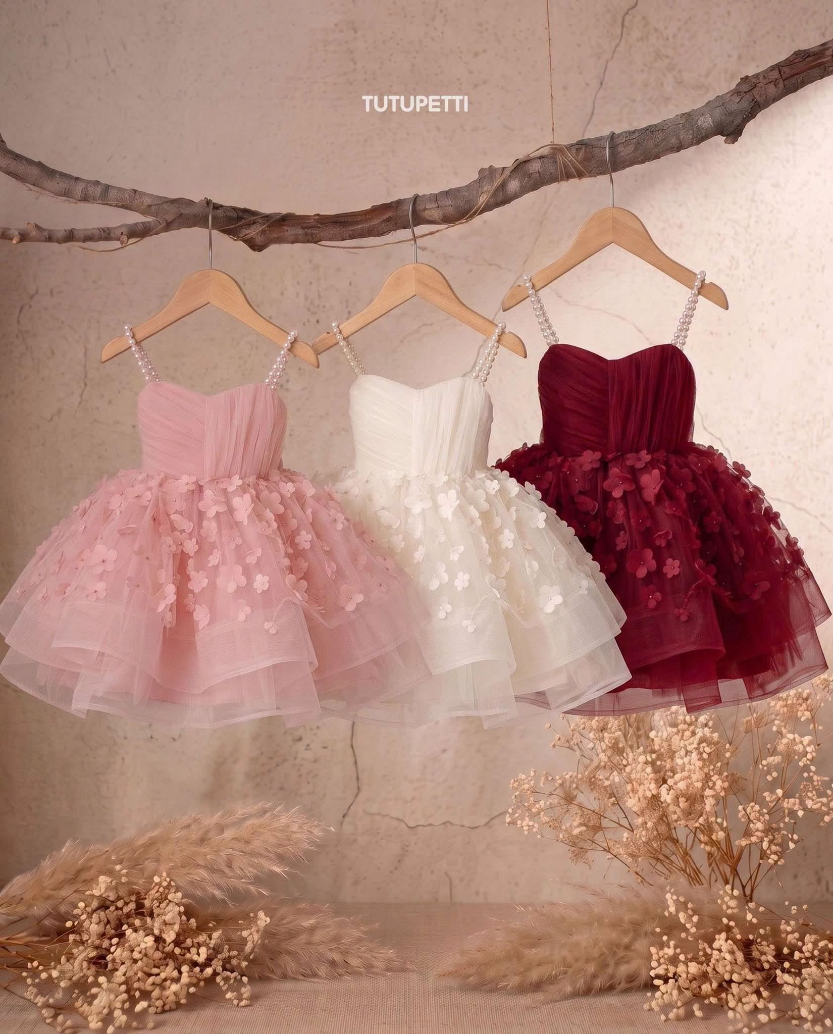 Girls’ Birthday Party Dresses – Elegant Pink and White Tulle Dresses with 3D Flowers - Image 3