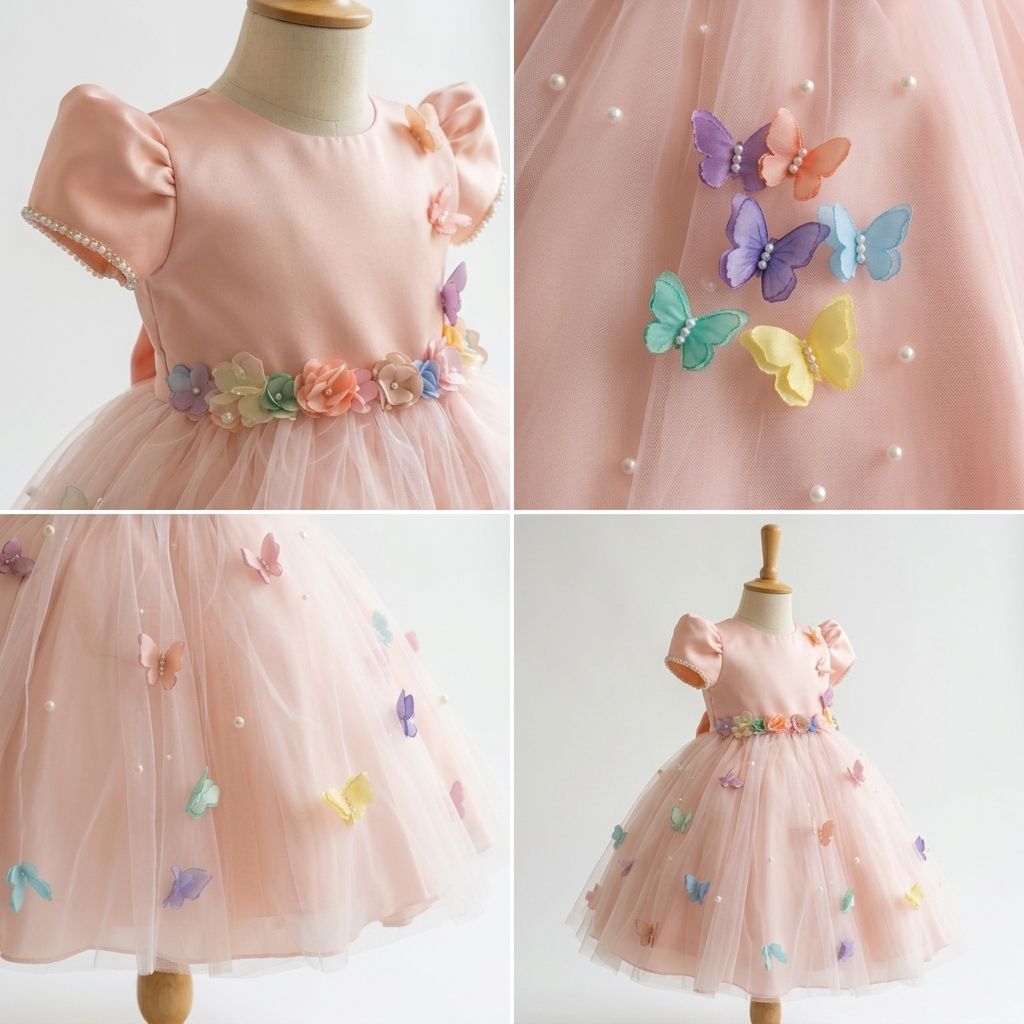 5 Whimsical Princess Dresses | Girls Blush Pink Tulle Birthday Dress with Elegant Luxury Details - Image 4