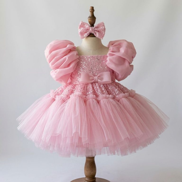 Pink Sequin Birthday Dresses for Girls – 1 Spectacular Sparkle Puff Sleeve Gown