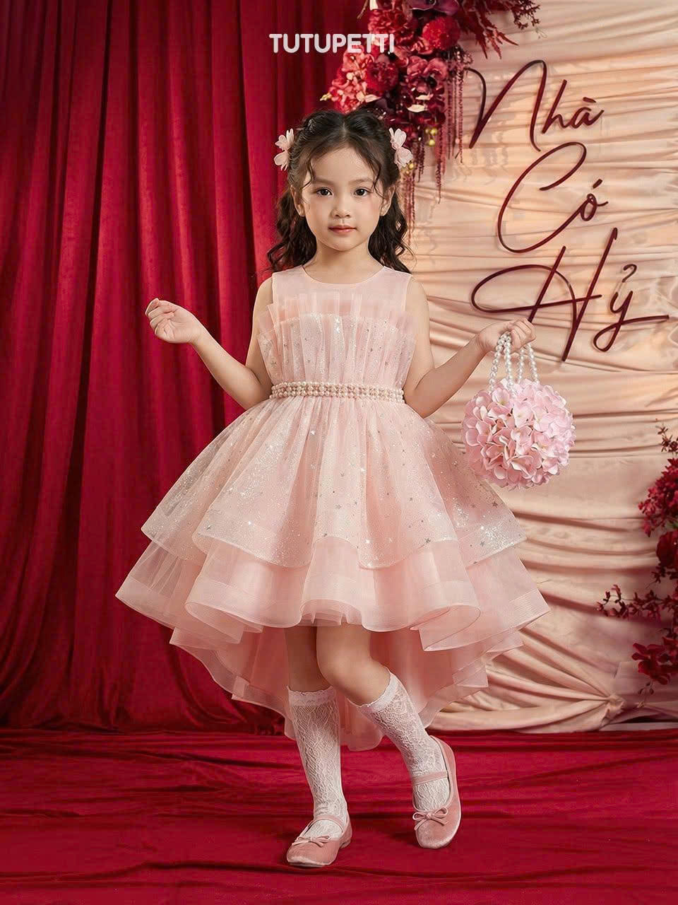 5 Stunning Princess Dresses | Girls Blush Pink Glitter Tulle Dress with Crystal Waist & Layered Ruffle Skirt - Image 2