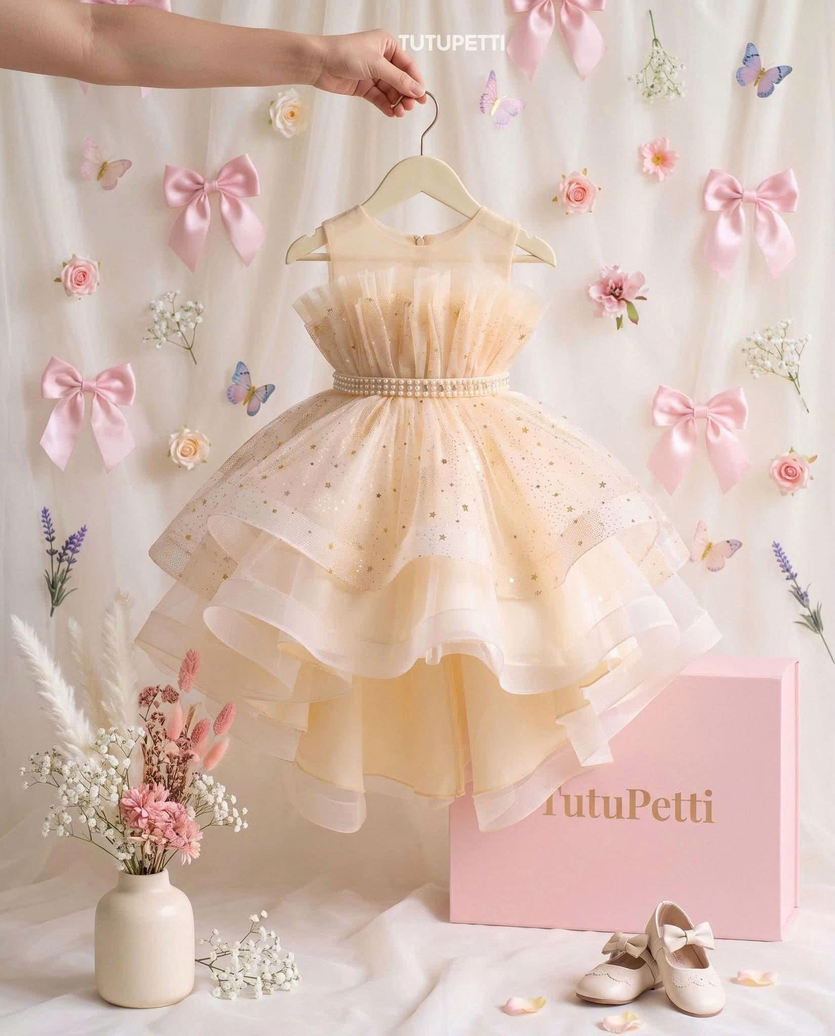5 Magical Princess Dresses | Girls Ivory Tulle Dress with Sparkling Stars, Crystal Waist & Layered Ruffle Skirt - Image 2