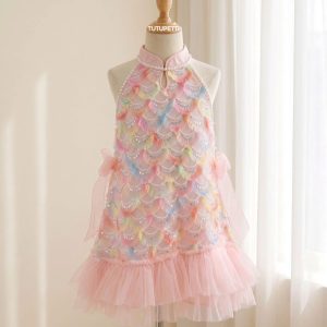 5 Magical Rainbow Dresses | Girls Pastel Sequin Tulle Party Dress with Ruffled Hem & Bow Details