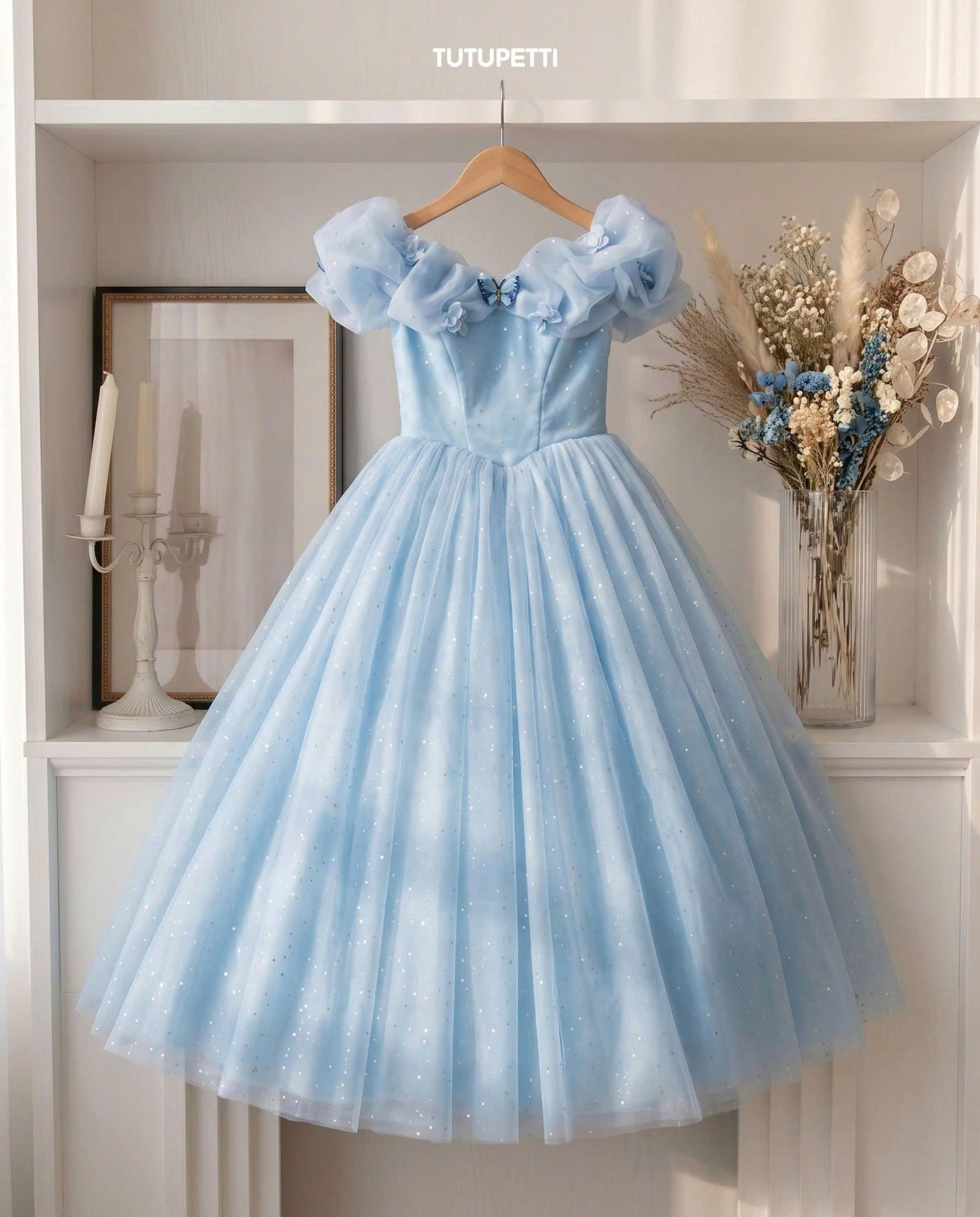 7 Magical Blue Princess Dresses | Sparkling Tulle Gown with Floral Ruffled Sleeves ✨ - Image 3
