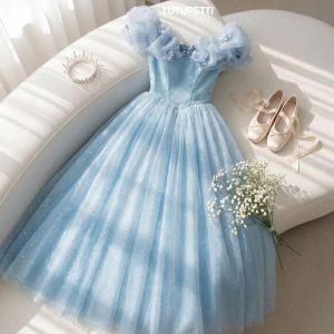 7 Magical Blue Princess Dresses | Sparkling Tulle Gown with Floral Ruffled Sleeves ✨