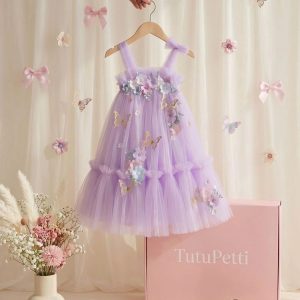 10 Fairytale Birthday Dresses | Girls Floral Tulle Dress with Butterfly Details