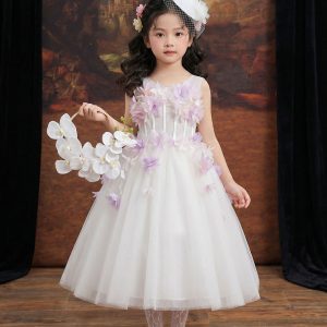 5 Dreamy Princess Dresses | Girls Ivory Tulle Dress with Feather Floral Details & Elegant A-Line Skirt