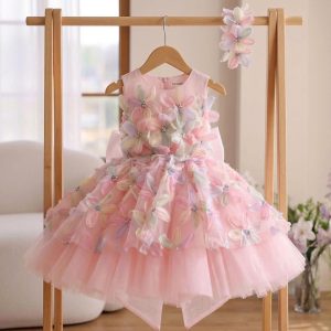 8 Stunning Flower Girl Dresses | Pink Tulle Dress with Pastel 3D Floral Appliques
