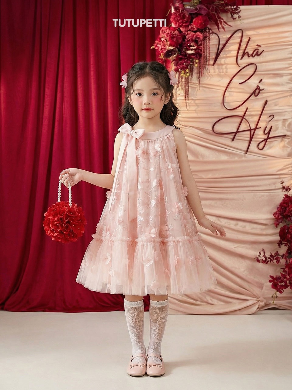 Pink Birthday Dresses for Girls – 1 Lovely Romantic Bow Tulle Dress - Image 2