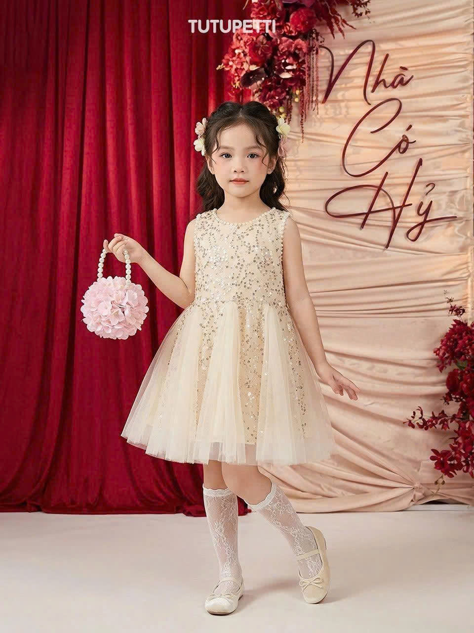 Champagne Sequin Birthday Dresses for Girls – 1 Glamorous Exquisite Pearl Tulle Dress - Image 2