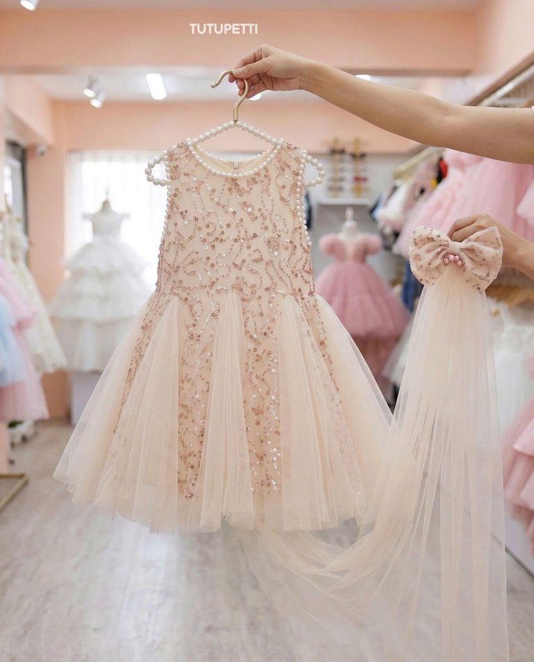 Champagne Sequin Birthday Dresses for Girls – 1 Glamorous Exquisite Pearl Tulle Dress