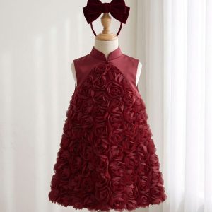 Red Birthday Dresses for Girls – 1 Breathtaking Regal 3D Rose Cheongsam Dress