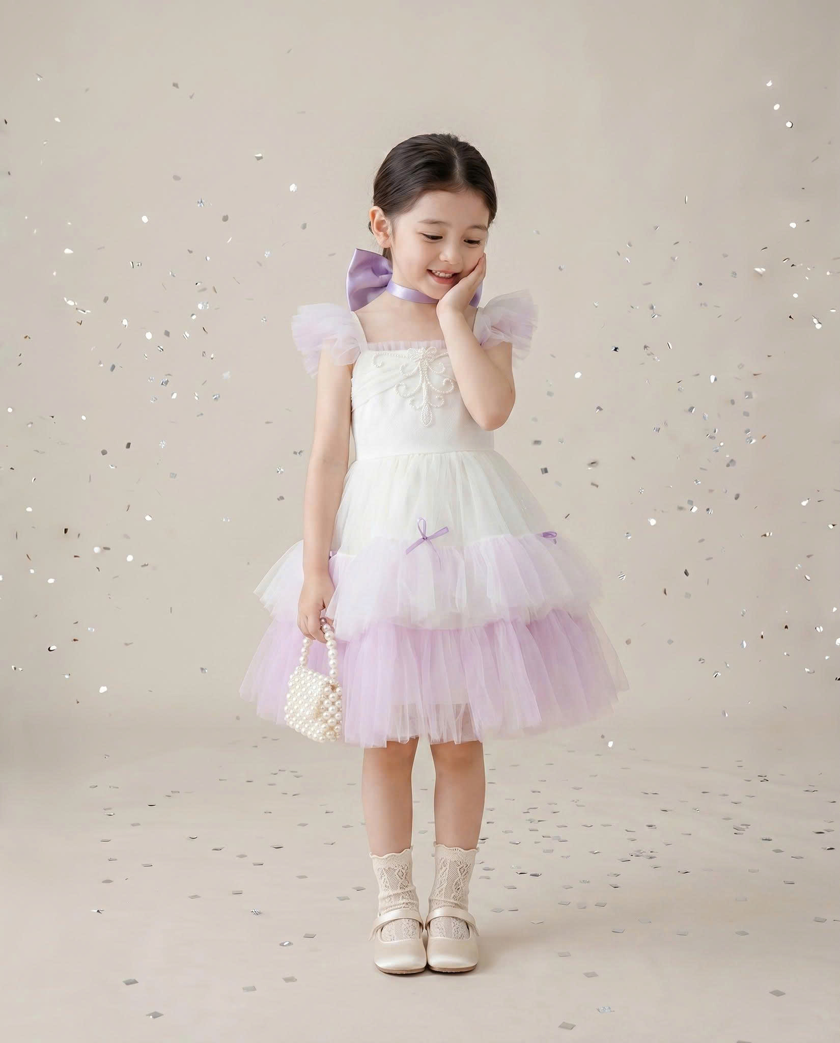 Purple Birthday Dresses for Girls – 1 Pearl Enchanting Tiered Tulle Gown - Image 2