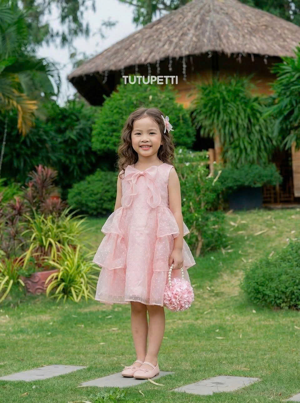 5 Charming Pink Dresses | Girls Blush Pink Party Dress with Oversized Bow & Layered Ruffles - Image 3
