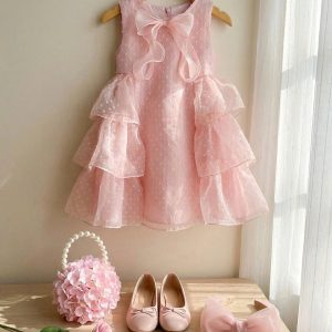 5 Charming Pink Dresses | Girls Blush Pink Party Dress with Oversized Bow & Layered Ruffles