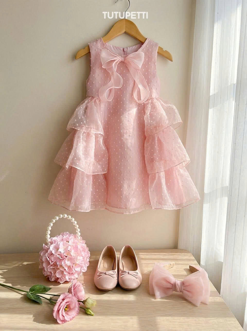 5 Charming Pink Dresses | Girls Blush Pink Party Dress with Oversized Bow & Layered Ruffles