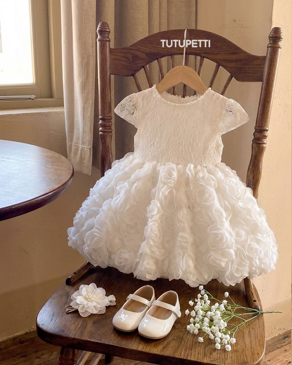 White Lace Birthday Dresses for Girls – 1 Exquisite Pure Rose Petal Gown - Image 2