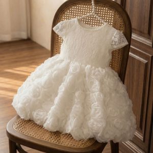 White Lace Birthday Dresses for Girls – 1 Exquisite Pure Rose Petal Gown