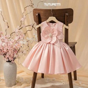 10 Luxury Birthday Dresses | Girls Satin A-Line Dress with 3D Flower and Pearl Details