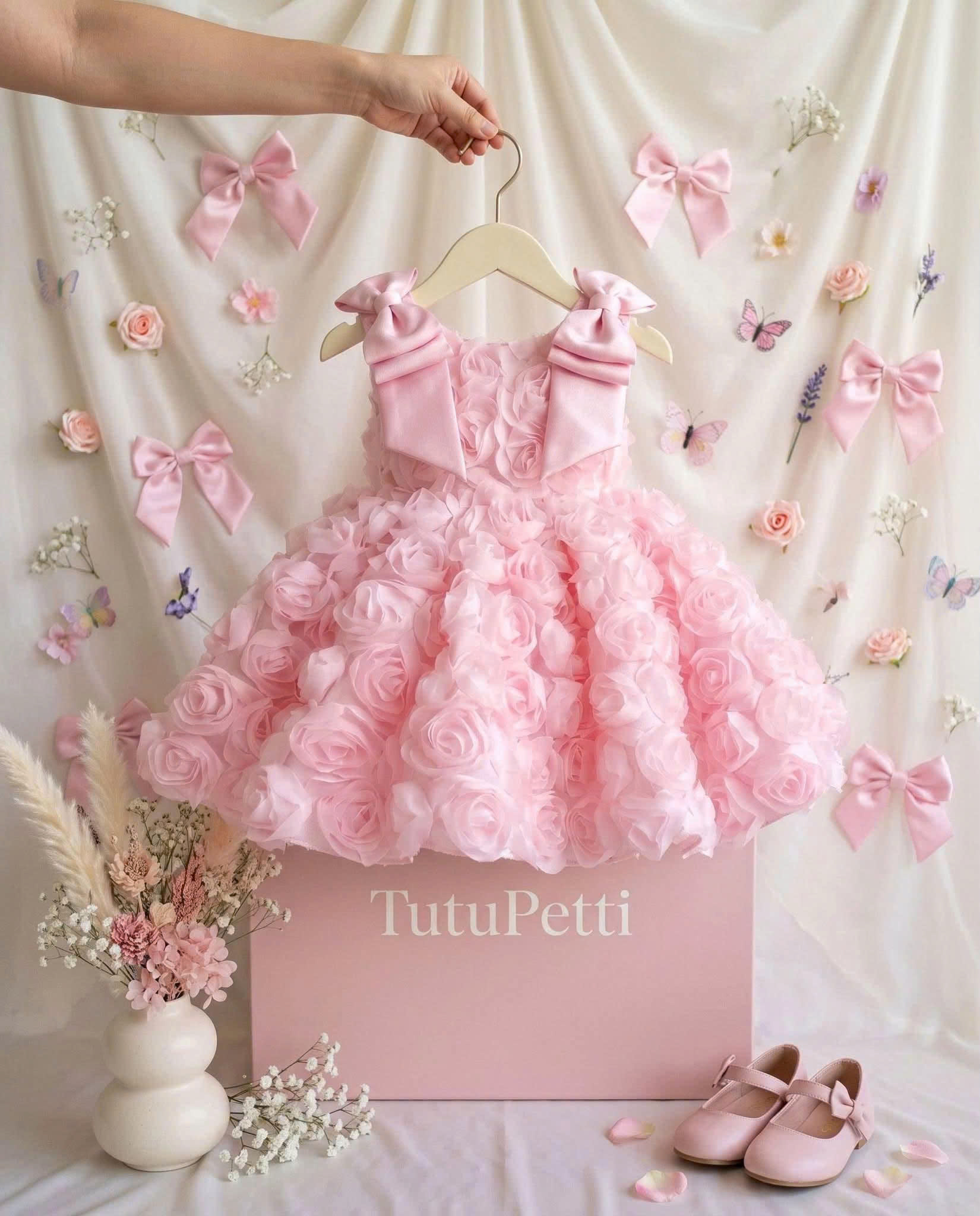 5 Enchanting Flower Girl Dresses | Girls Pink Rose Tulle Dress with Oversized Bow & Romantic Princess Skirt - Image 5