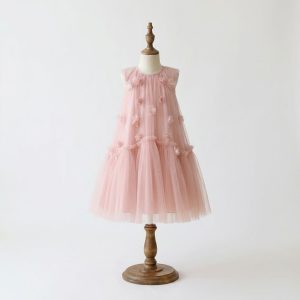 Ruffle Birthday Dresses – Girls Pink Tulle Dress with Floral Ruffle Skirt