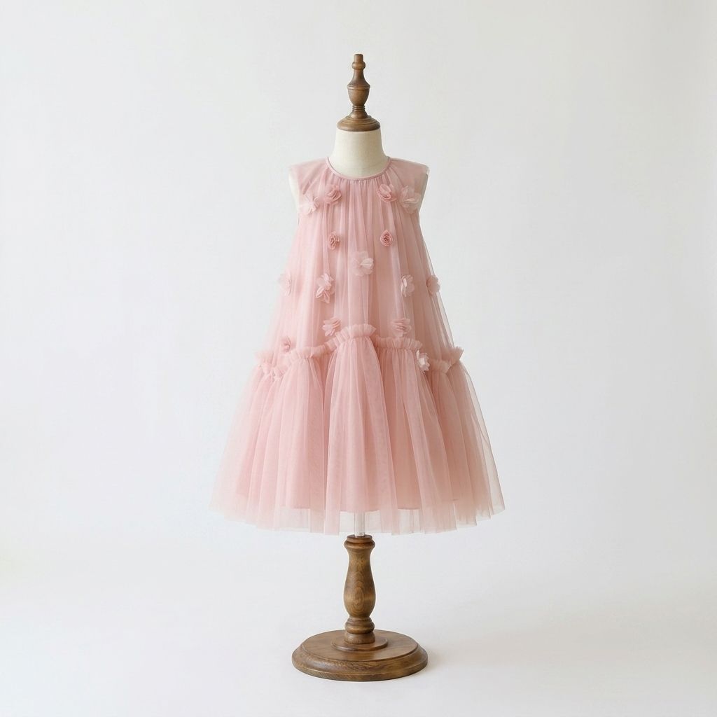 Ruffle Birthday Dresses – Girls Pink Tulle Dress with Floral Ruffle Skirt