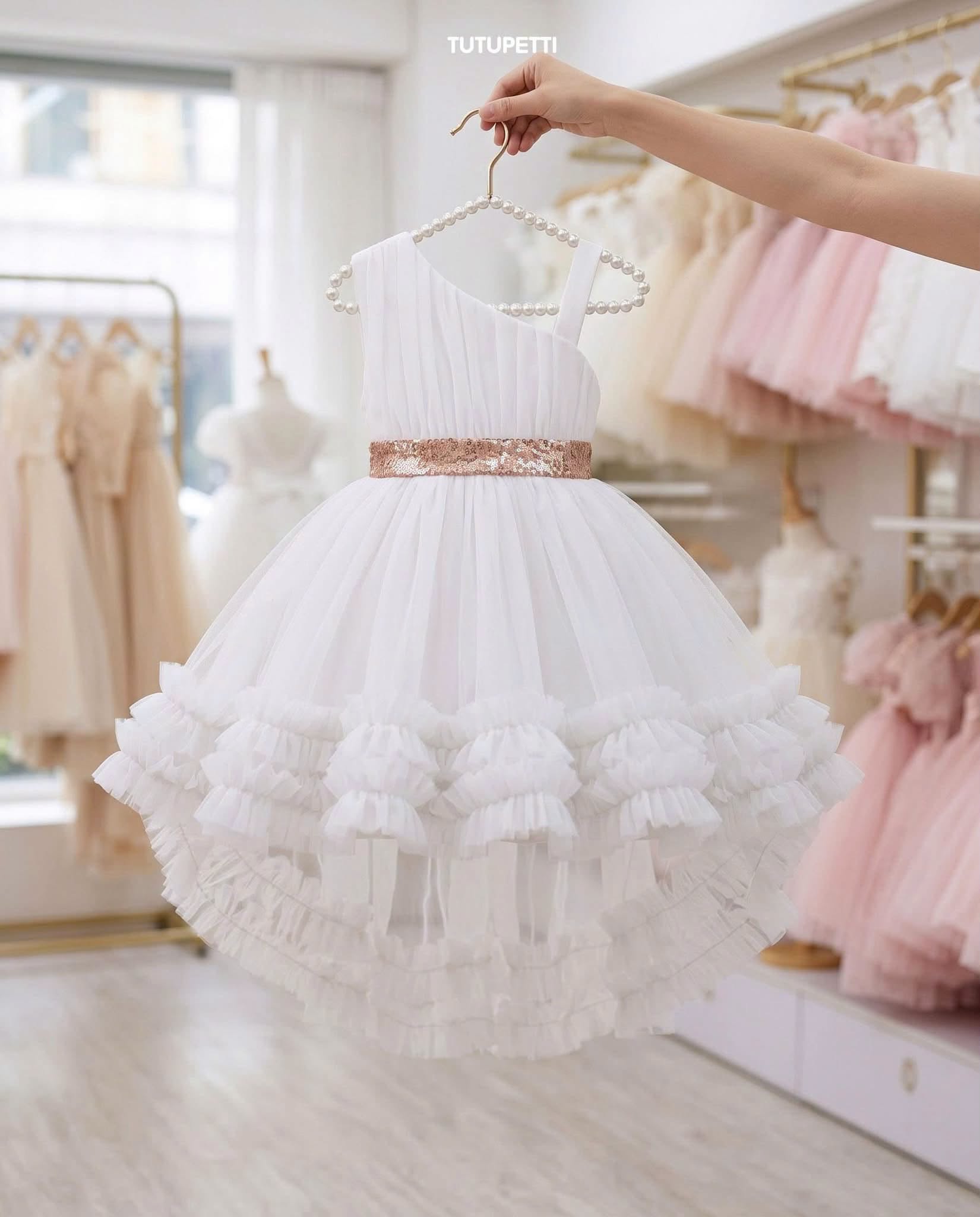 Layered Birthday Dresses – Girls Emerald Green Tulle Dress with Ruffle Skirt - Image 5