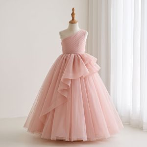 Luxury Birthday Dresses for Girls 1-Shoulder Elegant Ruffle Tulle Gorgeous Party Gown