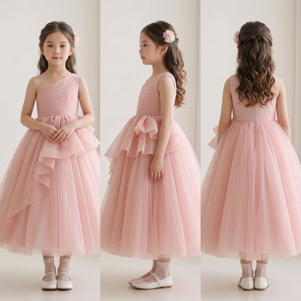 Luxury Birthday Dresses for Girls 1-Shoulder Elegant Ruffle Tulle Gorgeous Party Gown - Image 4