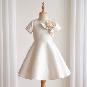 5 Luxurious Flower Girl Dresses | Girls Ivory Satin Princess Dress with Elegant Ruffle Details