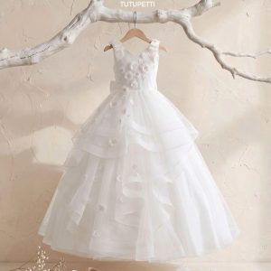 7 Elegant Flower Girl Dresses | White Layered Tulle Dress with 3D Floral Appliqué