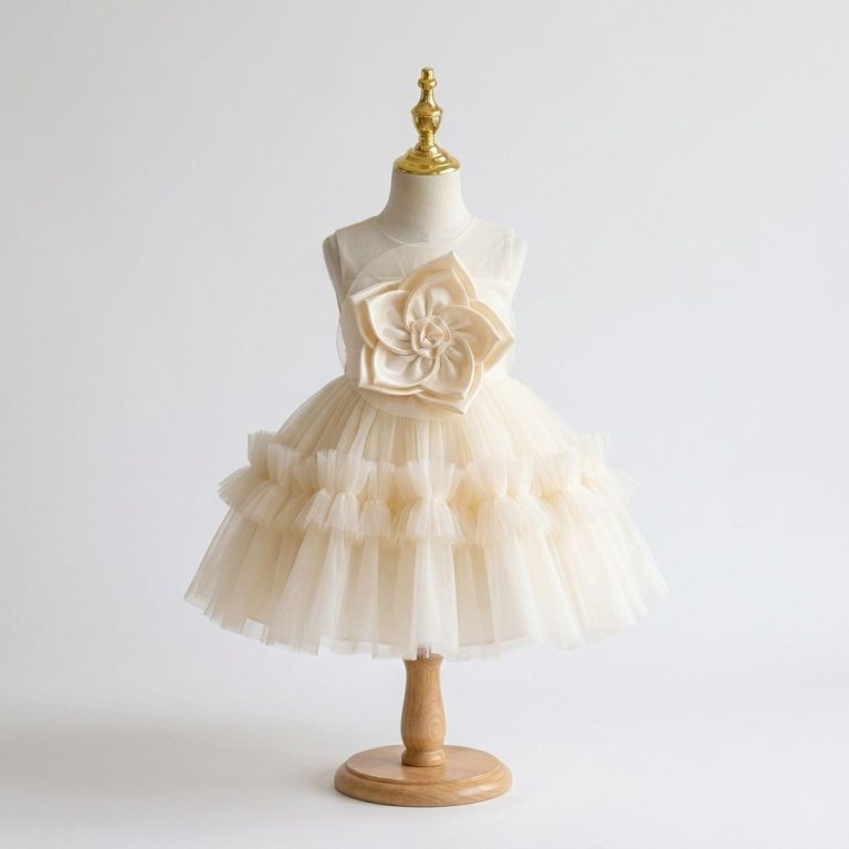 5 Enchanting Flower Girl Dresses | Ivory Tulle Princess Dress with Oversized Satin Flower & Ruffle Skirt