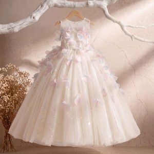 5 Enchanting Flower Girl Dresses | Ivory Tulle Dress with Pastel 3D Floral Appliques
