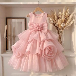 9 Gorgeous Pink Princess Dresses | Elegant Rose Bow Tulle Dress with Pearl Neckline & Floral Ruffles ✨