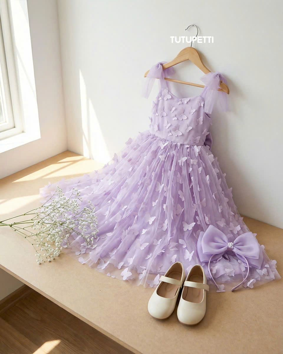 5 Magical Princess Dresses | Girls Lavender Butterfly Tulle Dress with Oversized Bow & Dreamy Layered Skirt - Image 3