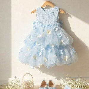 Blue Birthday Dresses for Girls – 1 Breathtaking Enchanting Floral Tulle Dress