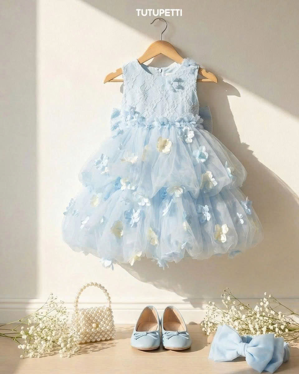 Blue Birthday Dresses for Girls – 1 Breathtaking Enchanting Floral Tulle Dress