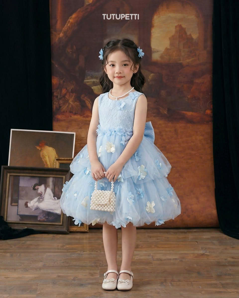 Blue Birthday Dresses for Girls – 1 Breathtaking Enchanting Floral Tulle Dress - Image 5
