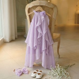 5 Ethereal Flower Girl Dresses | Girls Ivory Ruffle Dress with Elegant Rose Detail & Romantic Tiered Skirt