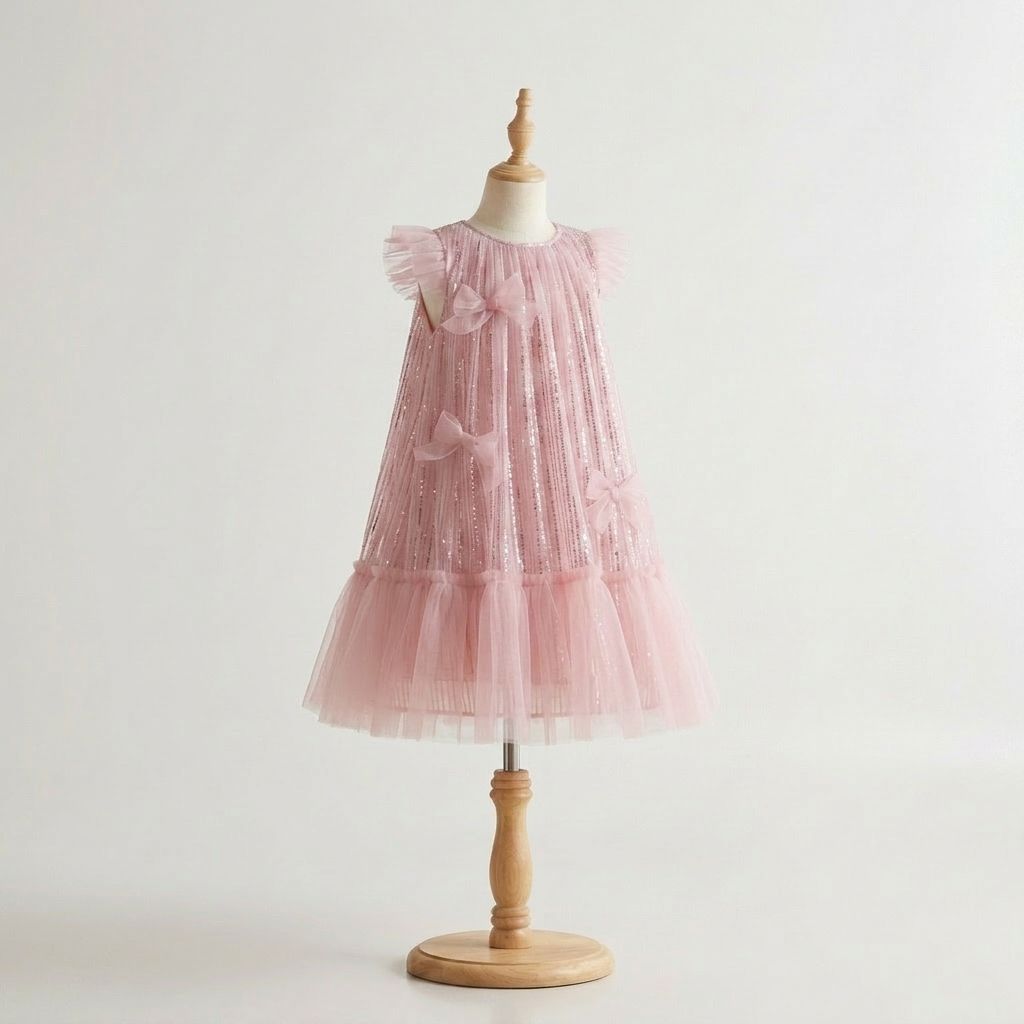 5 Radiant Princess Dresses | Girls Pink Glitter Tulle Party Dress with Sparkling Details - Image 2