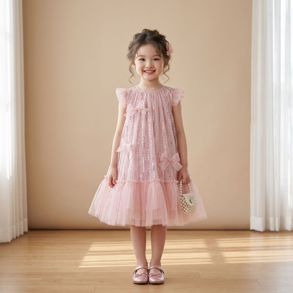 5 Radiant Princess Dresses | Girls Pink Glitter Tulle Party Dress with Sparkling Details - Image 3