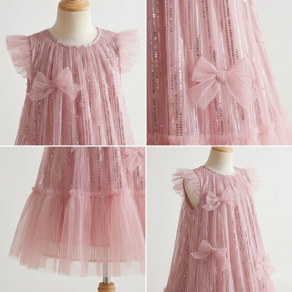 5 Radiant Princess Dresses | Girls Pink Glitter Tulle Party Dress with Sparkling Details - Image 4
