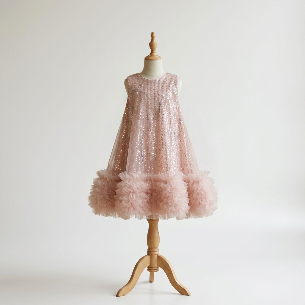 Sequin Birthday Dresses – Girls Pink Sequin Tulle Dress with Ruffle Hem