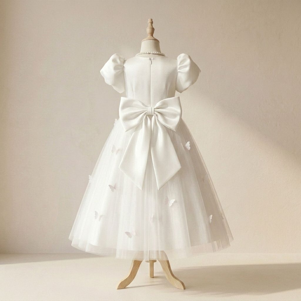 White Birthday Dresses for Girls 3D Butterfly Charming Dreamy Tulle Pearl Party Gown - Image 3