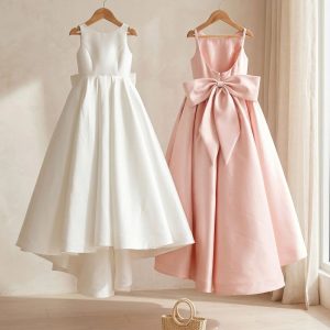 High-Low Birthday Dresses – 2 Breathtaking Supreme Big Bow Satin Gowns