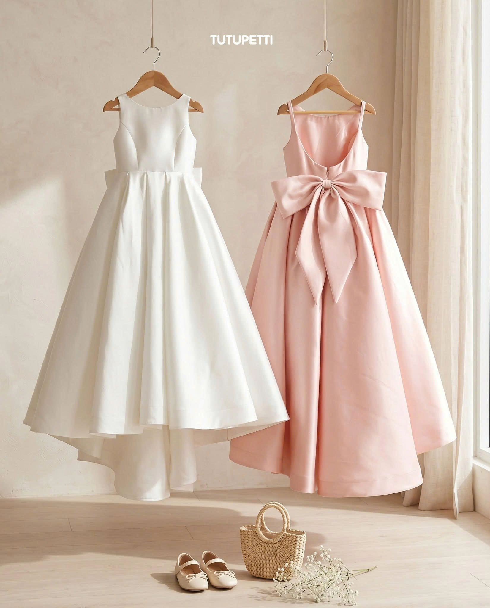 High-Low Birthday Dresses – 2 Breathtaking Supreme Big Bow Satin Gowns