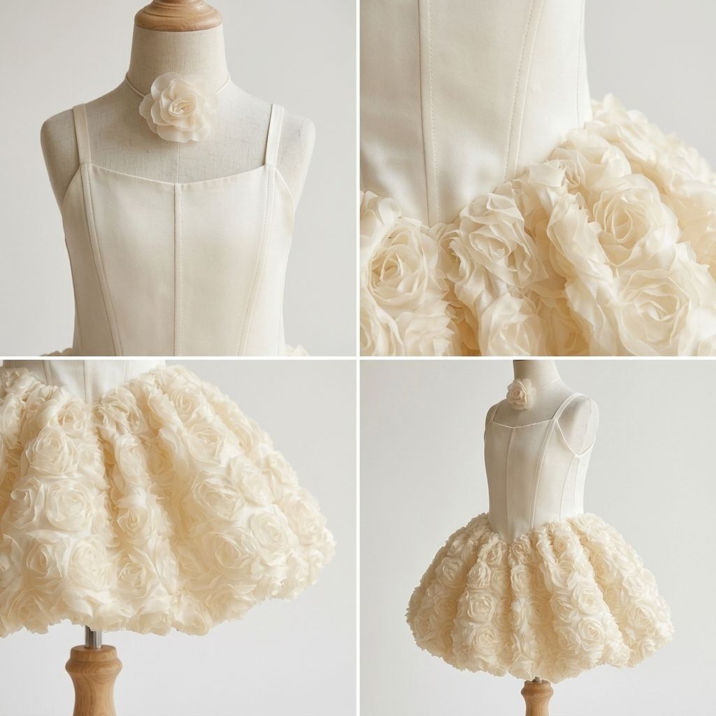 Rose Flower Girls Dresses | Ivory 3D Rose Petal Party Dress - Image 2