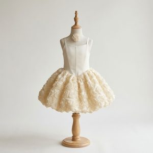 Rose Flower Girls Dresses | Ivory 3D Rose Petal Party Dress