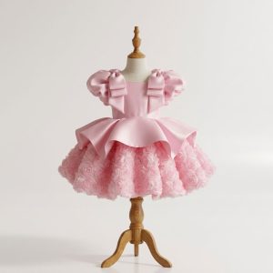 5 Elegant Princess Dresses | Girls Pink Satin Ball Gown Dress with Sparkling Details & Luxury Finish