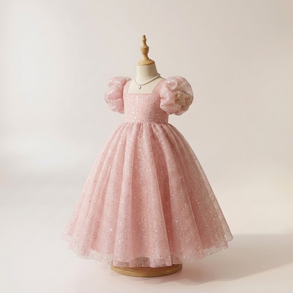 7 Gorgeous Pink Tulle Dresses | Girls Sparkle Princess Dress with Puffy Sleeves & Elegant Full Skirt - Image 3