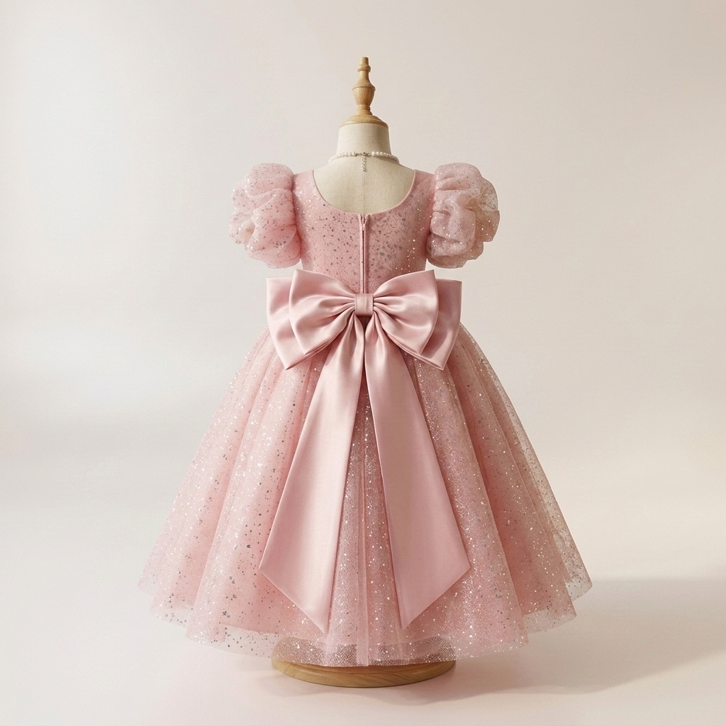 7 Gorgeous Pink Tulle Dresses | Girls Sparkle Princess Dress with Puffy Sleeves & Elegant Full Skirt - Image 4